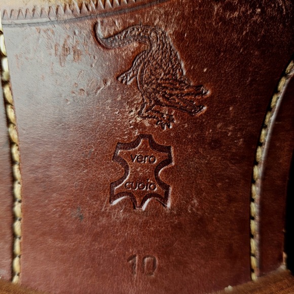 David Eden Leather Dress Shoes 10 Brown Cognac Embossed Croc Print Oxfords Spain - Picture 2 of 13